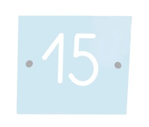 Numéro de maison moderne en verre, numéro exemple 15, illustration simple